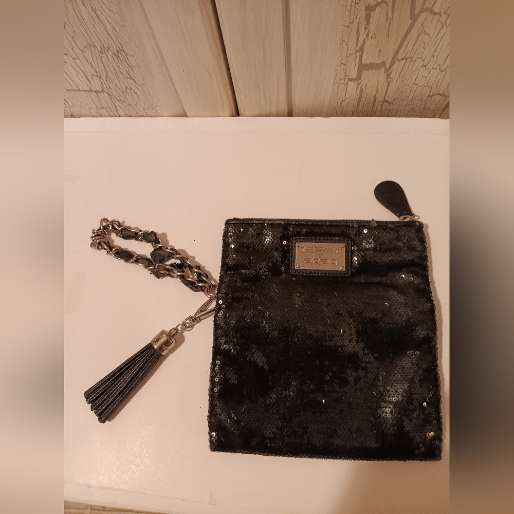 Bebe Black Sequin Wristlet